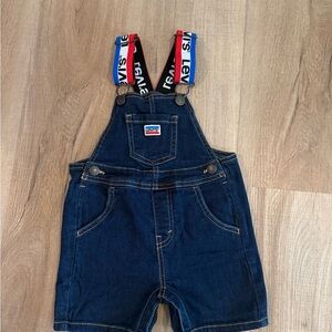 Levi's Kids Dark Blue Denim Overalls with Logo Straps